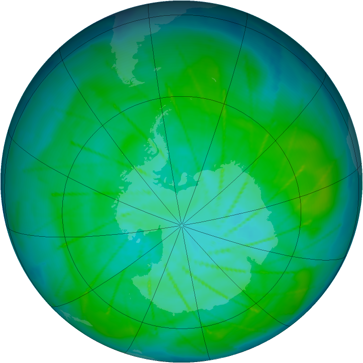 Antarctic ozone map for 07 January 2010